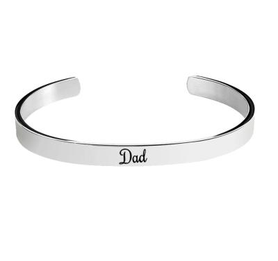 China Not Fade Dad LOW MOQ 50 Pcs Logo Stainless Steel Cuff Door To Door Shipping Bracelet For Family for sale