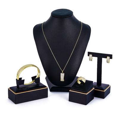 China New Arrival Environmental Friendly Fashion Simple Full Drill Gold Plated Elegant Bracelet Ring Jewelry Set Necklace Earrings for sale