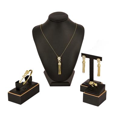 China 2021 New Fashion Environmental Friendly Design Simple Tassel Full Drill Gold Plated Elegant Bracelet Ring Jewelry Set Necklace Earrings for sale