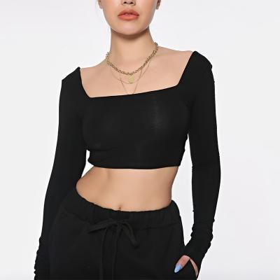 China QUICK DRY Women's Fitness Clothing Black Long Sweatshirt Sheaths Casual Crop Top for sale