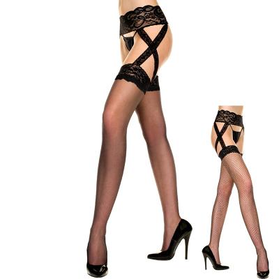 China Antibacterial Sheer Thigh Highs Crisscross Net Pantyhose Pantyhose Small Trim Lace Garter Elastic Sexy Pantyhose Stockings for sale