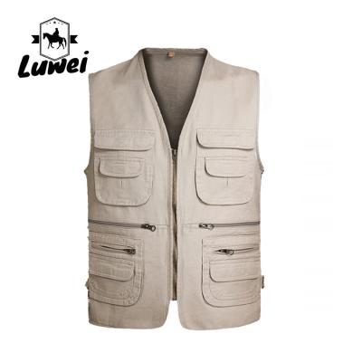 China QUICK DRY Causal Multi-pocket V-Neck Cardigan Zipper V-Neck Zipper Vest Sleeveless Oversized Top Service Men Increasing Fishing Vests for sale