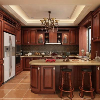 China Modern Solid Wood Interior Kitchen Island Marble Top Cabinets Full Set Buffet Furniture Designs With 2 Sink for sale