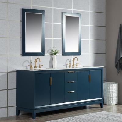 China Custom Made Floor Scenography Furniture Environmentally Friendly Bathroom Vanity Cabinet Double Sinks Blue Freestanding Bathroom Vanity for sale