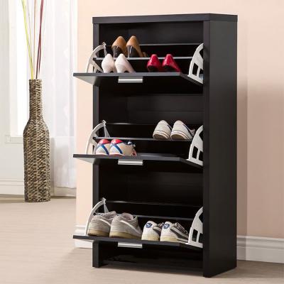 China Foshan Factory Adjustable Shoe Rack (Others) Custom Small Cabinets Design Modern Black Wooden Flip Shoe Drawer Cabinet for sale