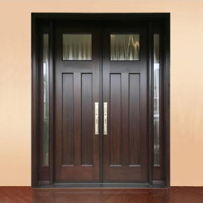 China Waterproof Modern Simple Wooden Door Pictures Exterior Walnut Plywood Double Swing Front Door Designs for sale