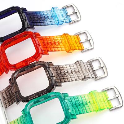 China Fanshion Colorful Clear TPU Sport Soft Watchband with Cover for Apple Watch 6 Luxury Glacier Straps 38/44mm Transparent Watch Band for sale