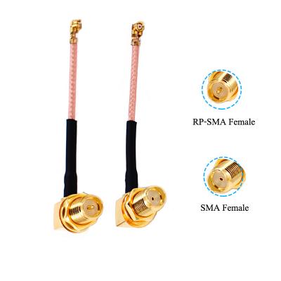 China Custom RG178 Right Angle SMA to Ufl/IPX/IPEX RF Extension Antenna Cable TFL178C-0004 for sale