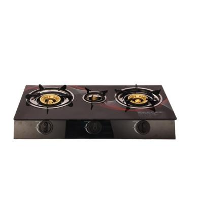 China Hotel Factory Price Fashion 3 Burner Cooking Tempered Glass Gas Cooker Stove for sale