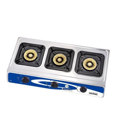 China Hotel Cooking Appliances Factory Price With Three Cast Iron Burner Stainless Steel Gas Stove for sale