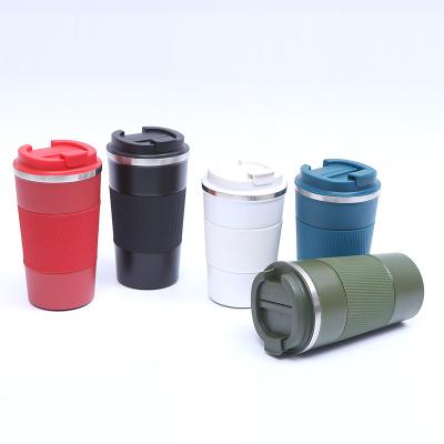 China PORTABLE 510ml Vacuum Insulated Tumbler Car Cups Double Wall 304 Stainless Steel Coffee Mug With Silicone Sleeve Water Cup for sale