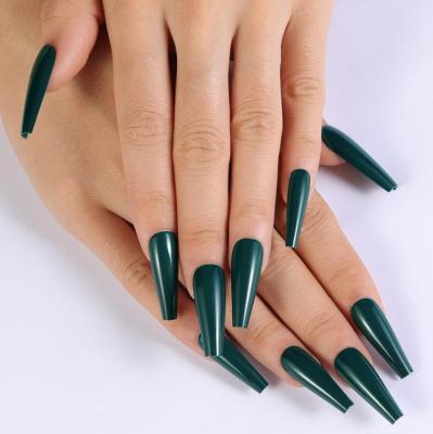 China Easy Apply Ready To Ship Coffin Nail Popular Solid Tip Long Press On Fake Nails Ballerina Fake Nails For Ladies for sale