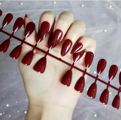 China Easy Apply Oval Nails Design False Nail Art Stickers 24pcs Medium Stilettos With shinning Glue Press On Nails For Fingers for sale