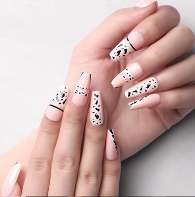 China Easy Apply Custom Press On Nails Designs Medium Long Cow Coffin Fake Nails OEM Artificial Nails For Women for sale