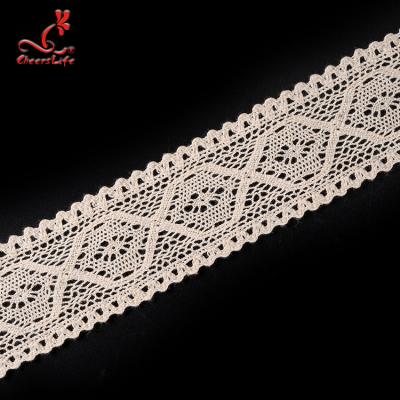 China Sustainable Ivory Crochet Lace Fabric 100% Natural White Color 4cm Cotton Lace Trimming for sale