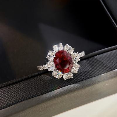 China Aimgal TRENDY Fine Jewelry Wholesale S925 Silver Ruby-Sapphire Egg-Shaped Diamond Ring Custom Lab 2 Carat Logo for sale