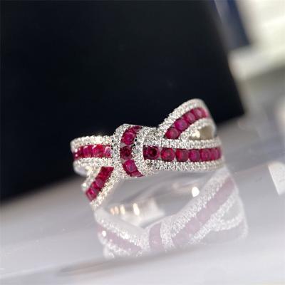 China Wholesale s925 18k gold lab diamond western style fine jewelry Aimgal red bow ring silver plated custom logo for sale