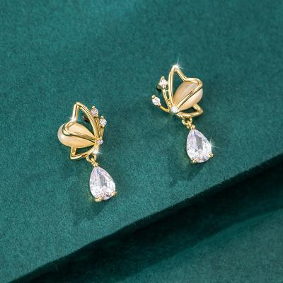 China Aimgal TRENDY Jewelry Butterfly Earrings For Women Gold Plated Sterling Silver With Cubic Zirconia for sale