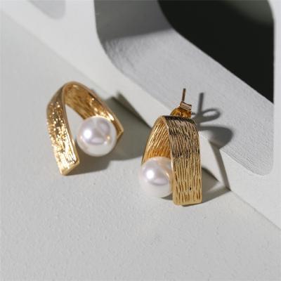 China TRENDY V-shaped pearl earrings fashion swept simple personalized earrings sliver pearl earrings for women for sale