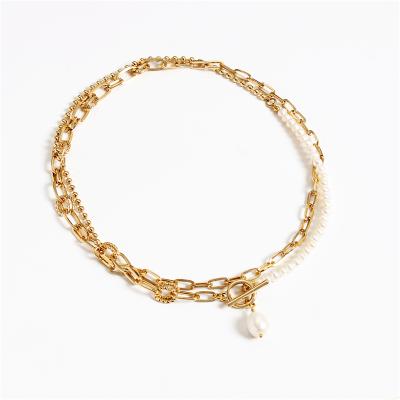 China FASHIONABLE Aimgal Jewelry 18K Gold Plating On With Copper Imperial Baroque Freshwater Pearl Necklace for sale