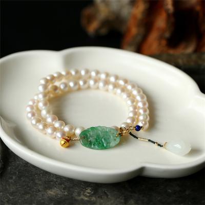 China FASHIONABLE original handmade natural jade cut brand 18K gold necklace bracelet from Aimgal freshwater pearl dual-use for sale