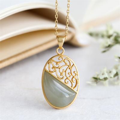 China Aimgal Jewelry S925 Hetian Jade Oval Sterling Silver Inlay Classic Literary Pendant Necklace from Aimgal for Women FASHIONABLE AP2 for sale