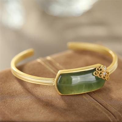 China Aimgal FASHIONABLE Antique Sterling Silver Gold Plated Retro Jade AP2 Female Bracelet S925 Hetian for sale