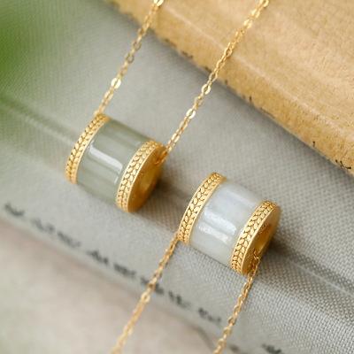 China Aimgal Jewelry FASHIONABLE hot sale S925 silver gold plated inlay with hetian jade necklace clavicle chain for women for sale