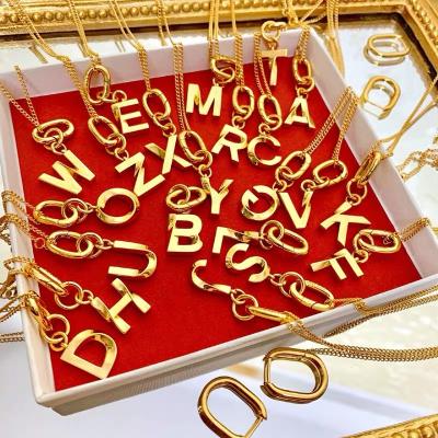 China Aimgal Jewelry 2022 New FASHIONABLE Alphabet Necklace Earring Universal Jewelry Set For Women for sale