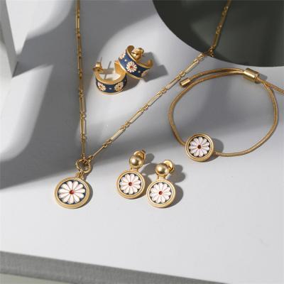 China Cool Fashionable Retro Aimgal Enamel Glazed Daisy Daisy Necklace Flower Jewelry Set Japanese Bracelet Earrings For Women A1 for sale