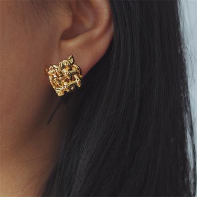 China Aimgal TRENDY Women Woven Striped Irregular Earrings Retro 18K Gold Plated Copper Plated Earrings for sale