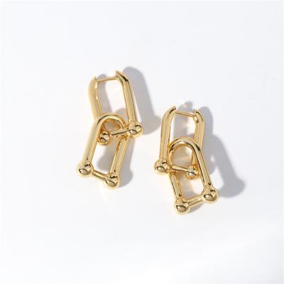 China Trendy Short Chain Earrings Fashion Aimgal Gold Plated U-Shape Double Hoop Earrings For Men And Women for sale