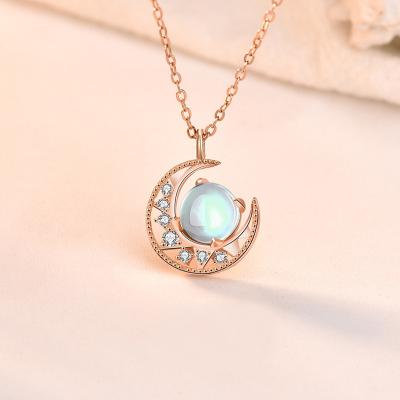 China Aimgal Jewelry FASHIONABLE Rose Gold 925 Sterling Silver Moonstone Star and Tasty Moon Pendant Necklace Christmas Gift for sale