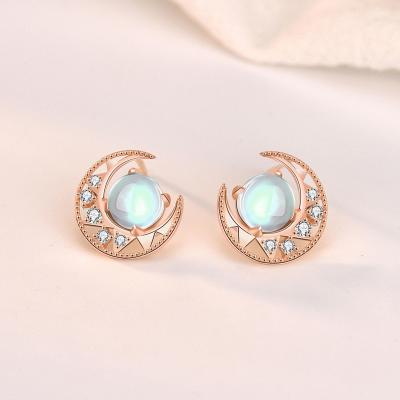 China Aimgal Jewelry s925 Sterling Silver Star and Moon TRENDY Opal Earrings For Women Tasty Christmas Gift for sale