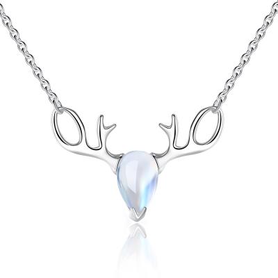 China Aimgal FASHIONABLE Jewelry 925 Sterling Silver Antler Moonstone Pendant Necklace Female Christmas Gift for sale