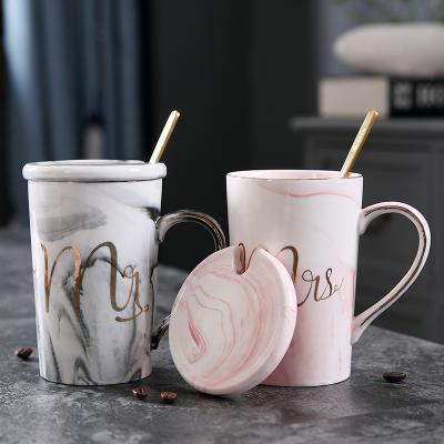 China Viable High Quality Colored Marble Style 12oz Tall Mug Ceramic Coffee Mug With Gold Rim Handle And Lid Sets for sale