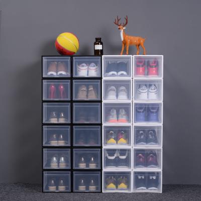 China Dtop Durable Stackable Hard Plastic Acrylic Front Entry Collection Shoes Basketball AJ Shoe Open Storage Box for sale