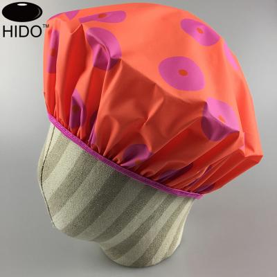 China Viable Customized Printed PEVA Single Layer Disposable Plastic Shower Cap for sale