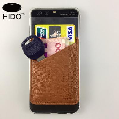 China Double Pockets Best Selling Safiano 3M PU Leather Adhesive Phone Card Holder Wallet for sale