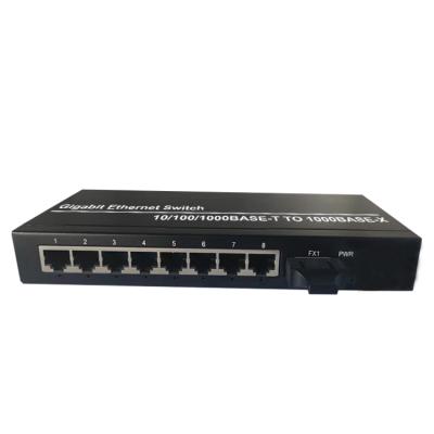 China Hot Selling FTTH Gigabit Fiber Ethernet Switch Hub Media Converter 8 Ports10/100/1000M RJ45+1SC Fiber Optic Connector for sale