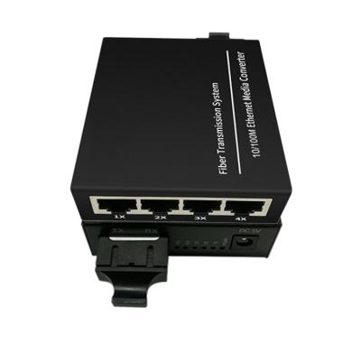 China FTTH 10/100M 4ports rj45 dual fiber media converter 1310/1550 singlemode fiber optic media converter for sale