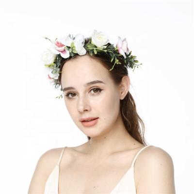 China Eco-friendly Bohemian Bride Garland Wedding Decoration Accessories New Arrival Artificial Rose Hair Flower Headdress for sale