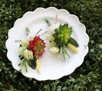 China Succulent Flower Eco-friendly Wedding Best Man Groom Corsage Simulation Wrist Corsage for sale