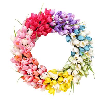 China New Christmas Ornament Style Rainbow Tulips Wedding Decoration Door Ornament Countryside Hanging Garland for sale