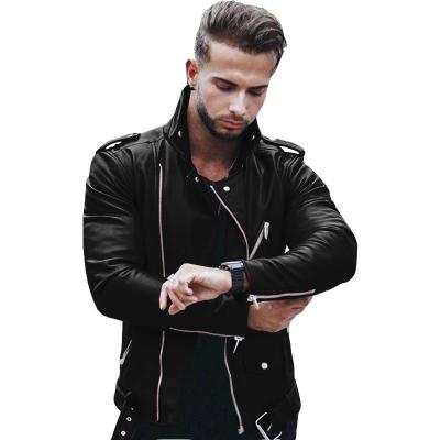 China Waterproof Hot Selling Men's Motorcycle Leather Jacket Casual PU Leather Jacket for sale