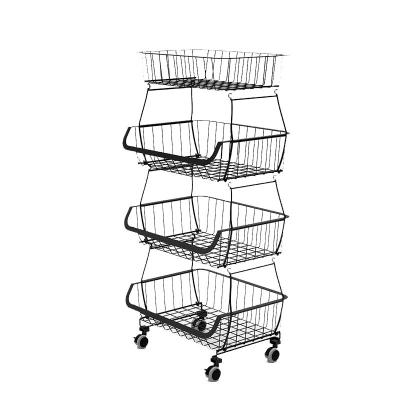 China Kitchen New Products Household Multi-Layer Floor Vegetable And Fruit Storage Rack Movable Matching Trolley Basket for sale