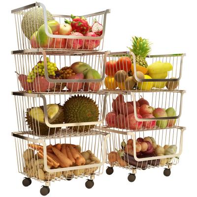 China 304 Stainless Steel Kitchen Shelf Floor Household Goods Storage Basket Multi-Layer Fruit And Vegetable Shelf for sale