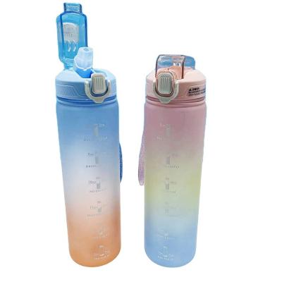 China Leakproof Portable Water Bottle Marker Fitness Sports Reusable Water Jug With Straw for sale