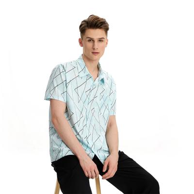 China Custom exotic style anti-pilling elegant short sleeve pattern diamond printing soft men's shirt for sale