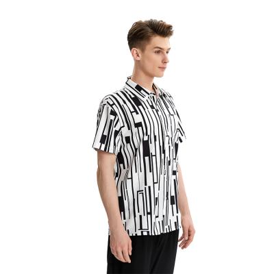 China Anti-pilling Made In China Custom Stripe Printing Casual Mens Hawaiian Shirts for sale